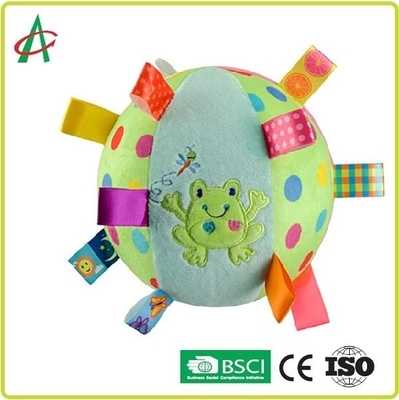 6 pouces de bébé de hochet de peluche, boule multicolore de hochet d'étiquette
