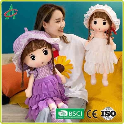 Robe pourpre mignonne et poupée de chiffon blanche et rose de peluche de jupes avec le chapeau 12 pouces