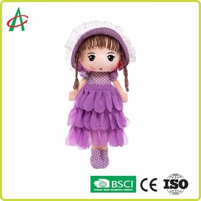 Robe pourpre mignonne et poupée de chiffon blanche et rose de peluche de jupes avec le chapeau 12 pouces