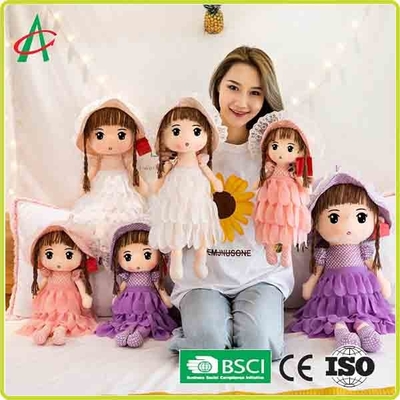Robe pourpre mignonne et poupée de chiffon blanche et rose de peluche de jupes avec le chapeau 12 pouces